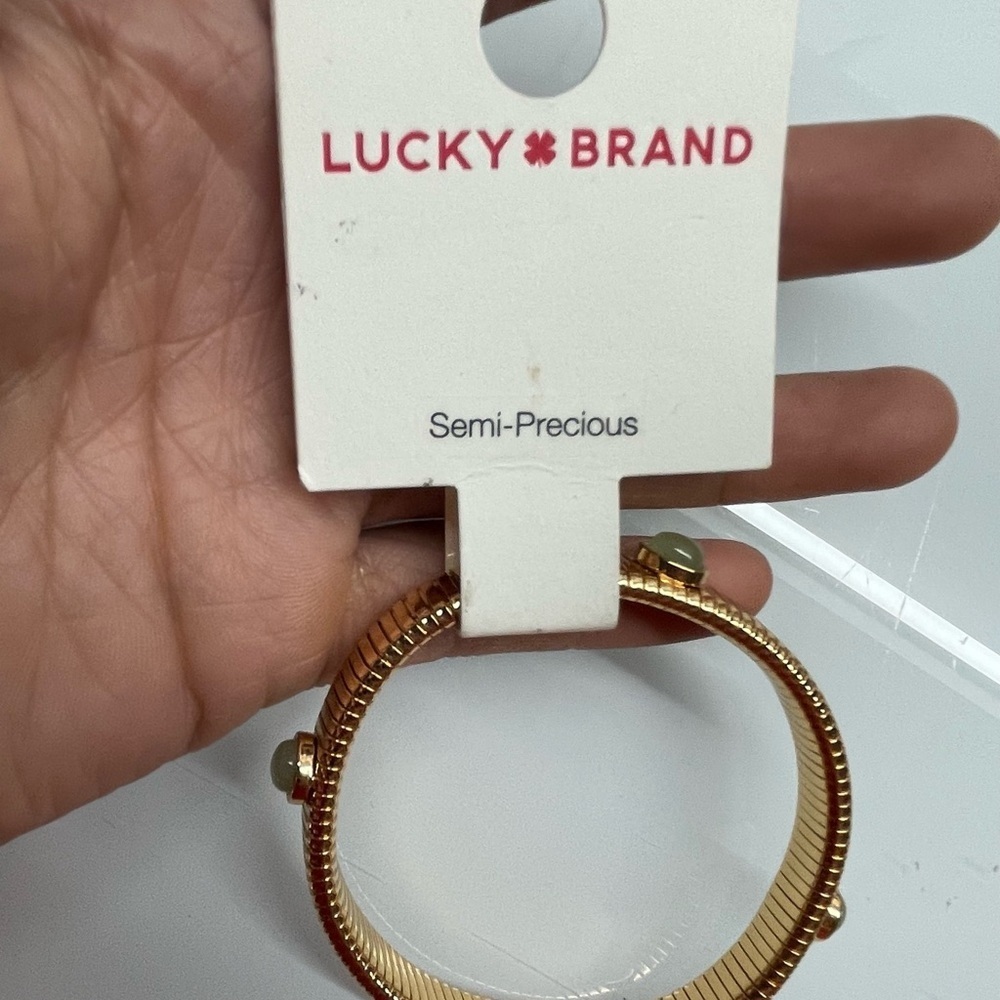 Lucky Brand gold-tone semi-precious cuff bracelet with a snake-chain design - Picture 4 of 6